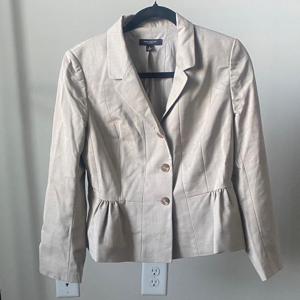 Ann Taylor Light Beige Tailored Peplum Blazer